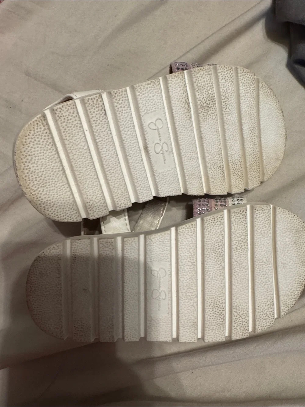 Jessica Simpson White Sandals with Pink Sparkle Straps